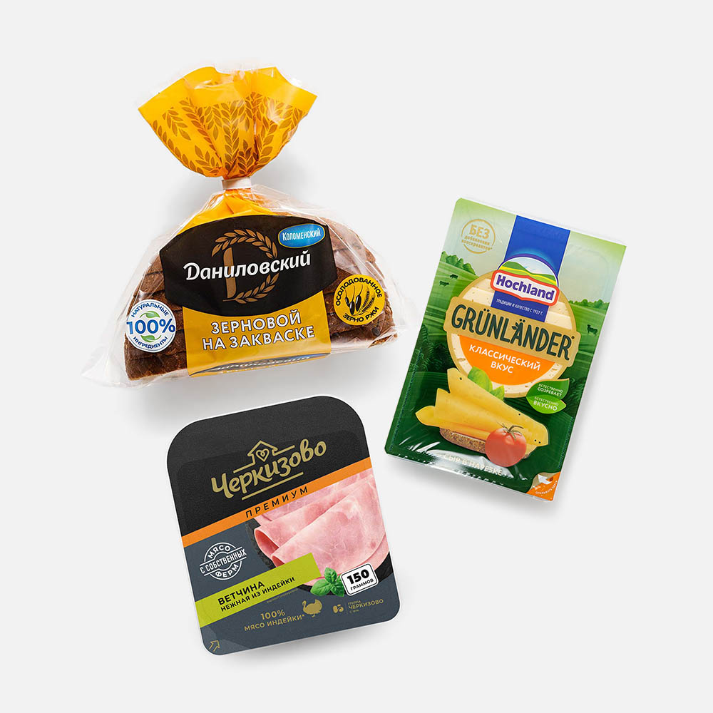 Изображение товара Комбо на перекус - Колбаса + сыр + хлеб